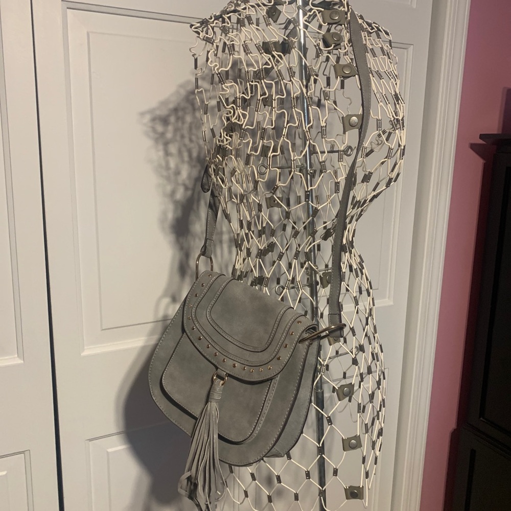 Gray Gold Studded Shoulder Bag